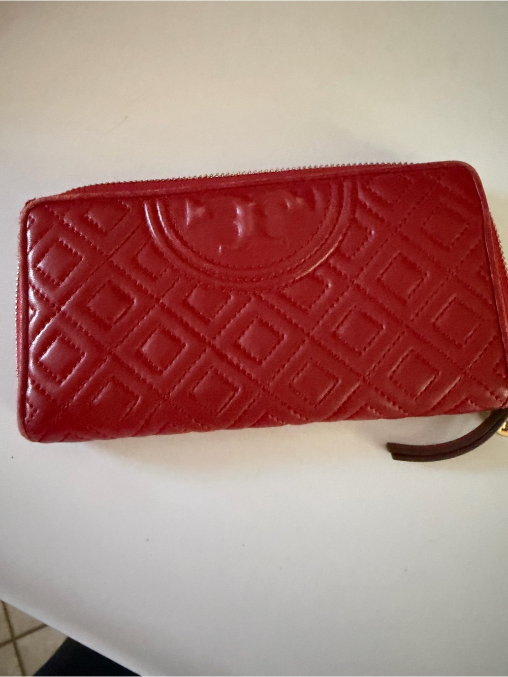 Tory Burch Red Quilted Zip-Around Wallet